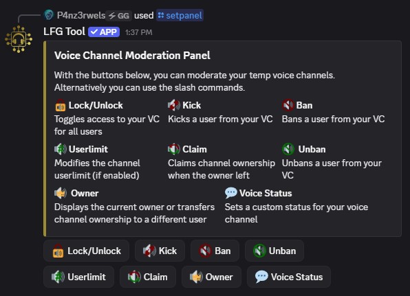 Dynamic voice moderation panel