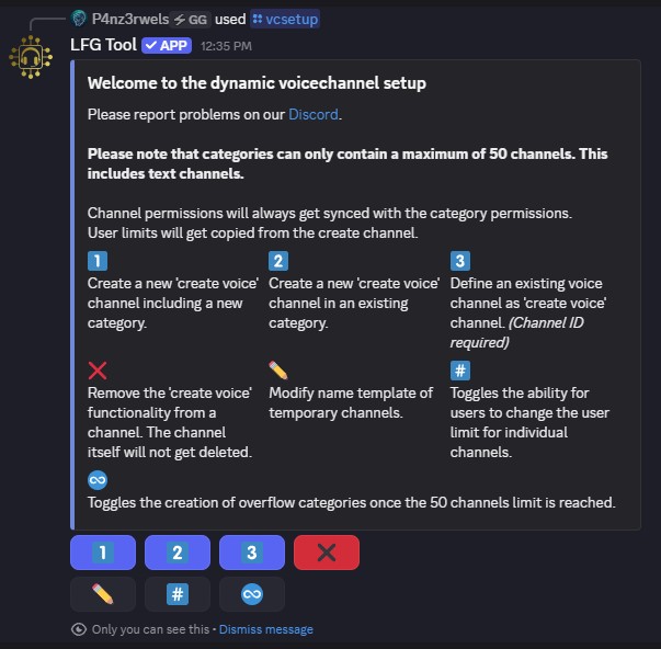 Dynamic voice channel setup panel